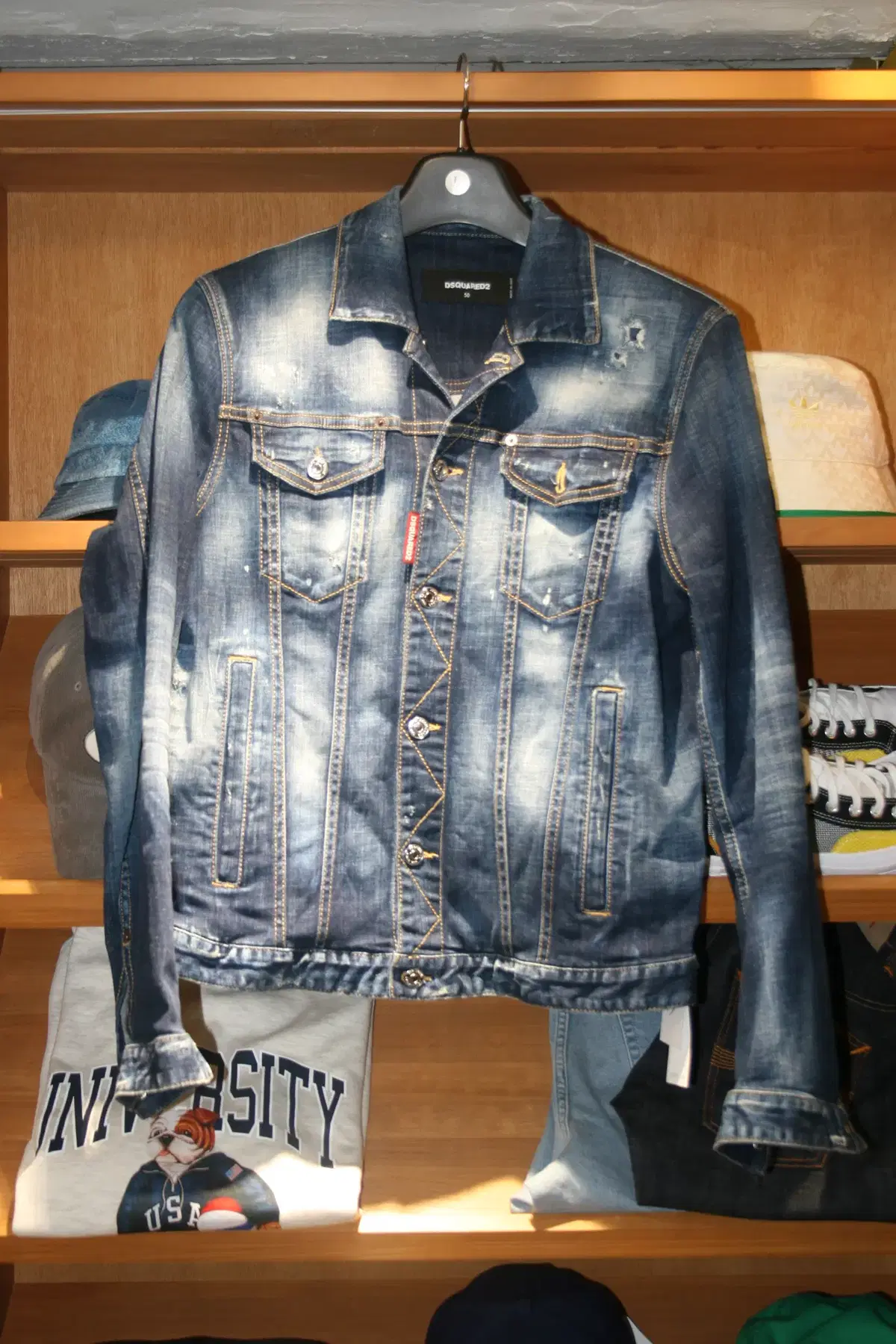 DSQUARED2 ICON Multi-Painted Punching Detail Denim Jacket