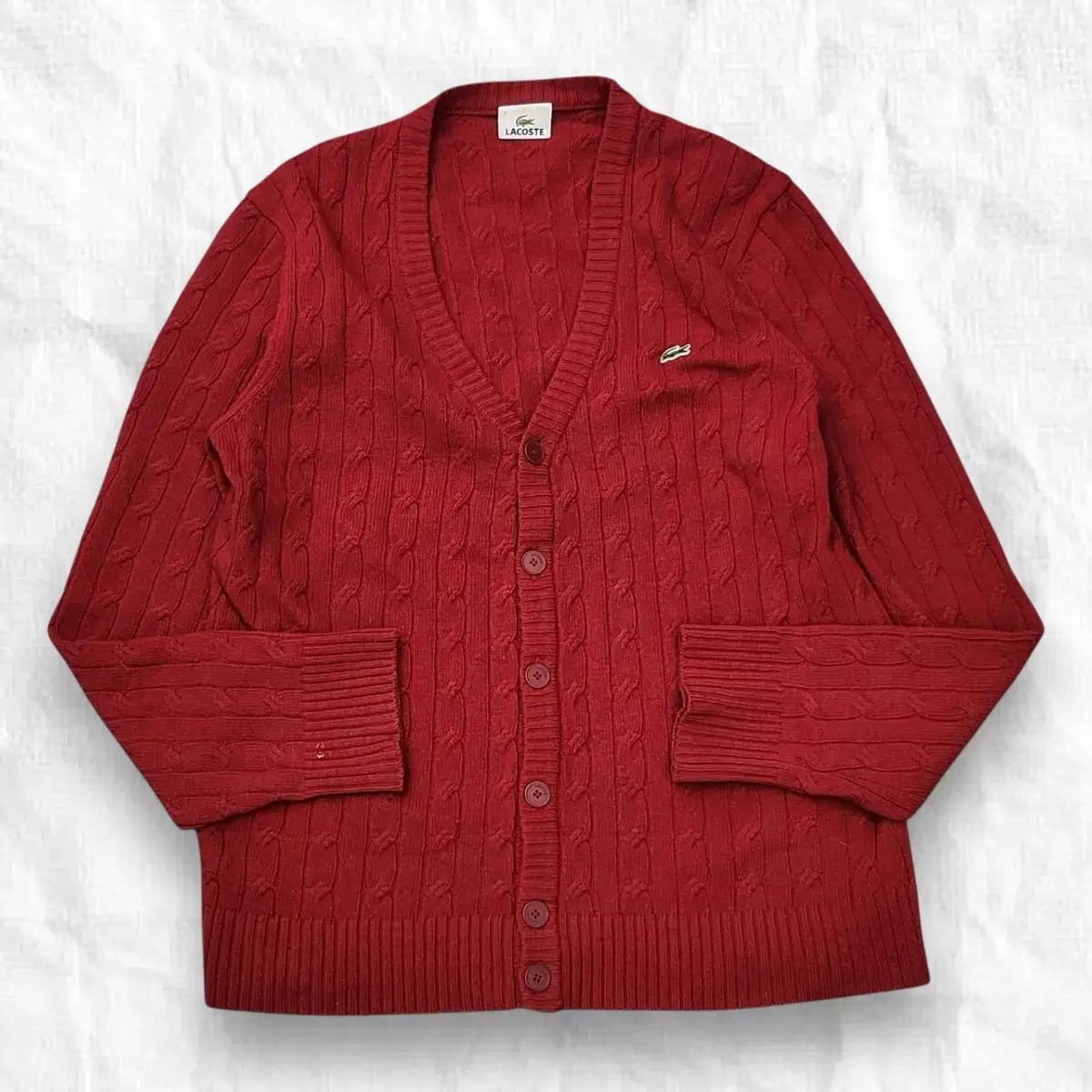 [M] Lacoste Red wool knit cardigan