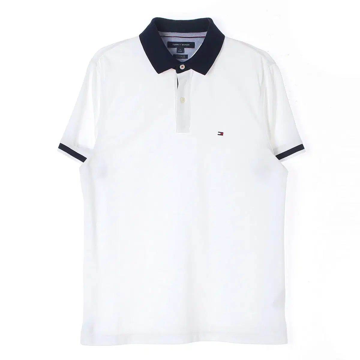 [M]Tommy Hilfiger Black White Custom Fit Short Sleeve kara Polo Shirt