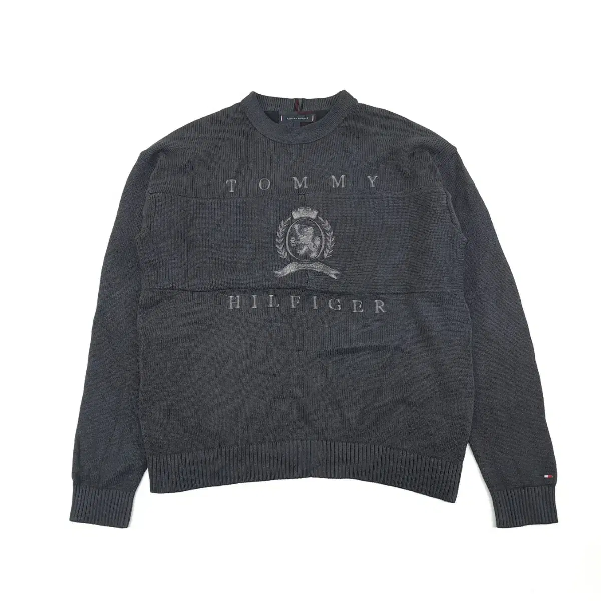 (CS161) L Tommy Hilfiger Charcoal embroidered long sleeve knit