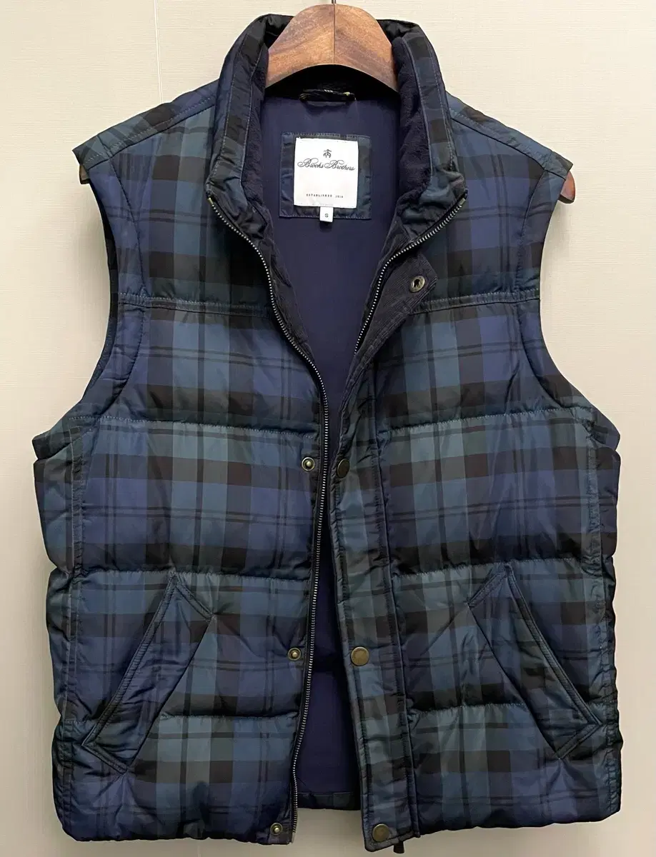 (S/97)Brooks Brothers Tartan Check Puffer Duck Down Padded Vest Jo