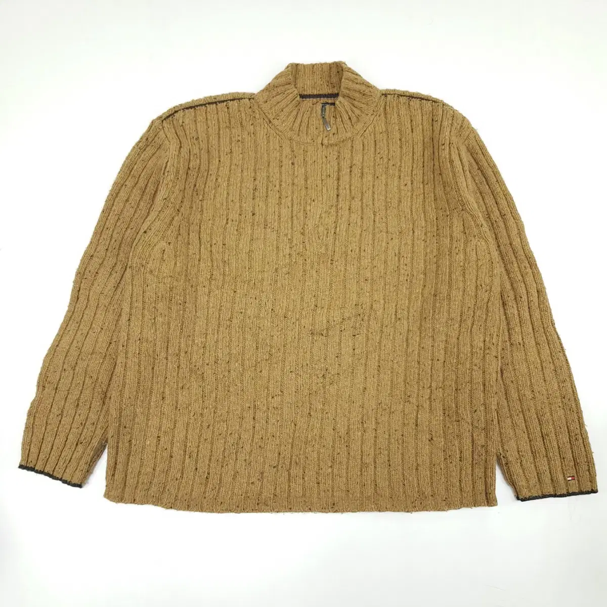 (CS164)2XL Tommy Hilfiger Oatmeal Beige Ribbed Half-Zip Knit