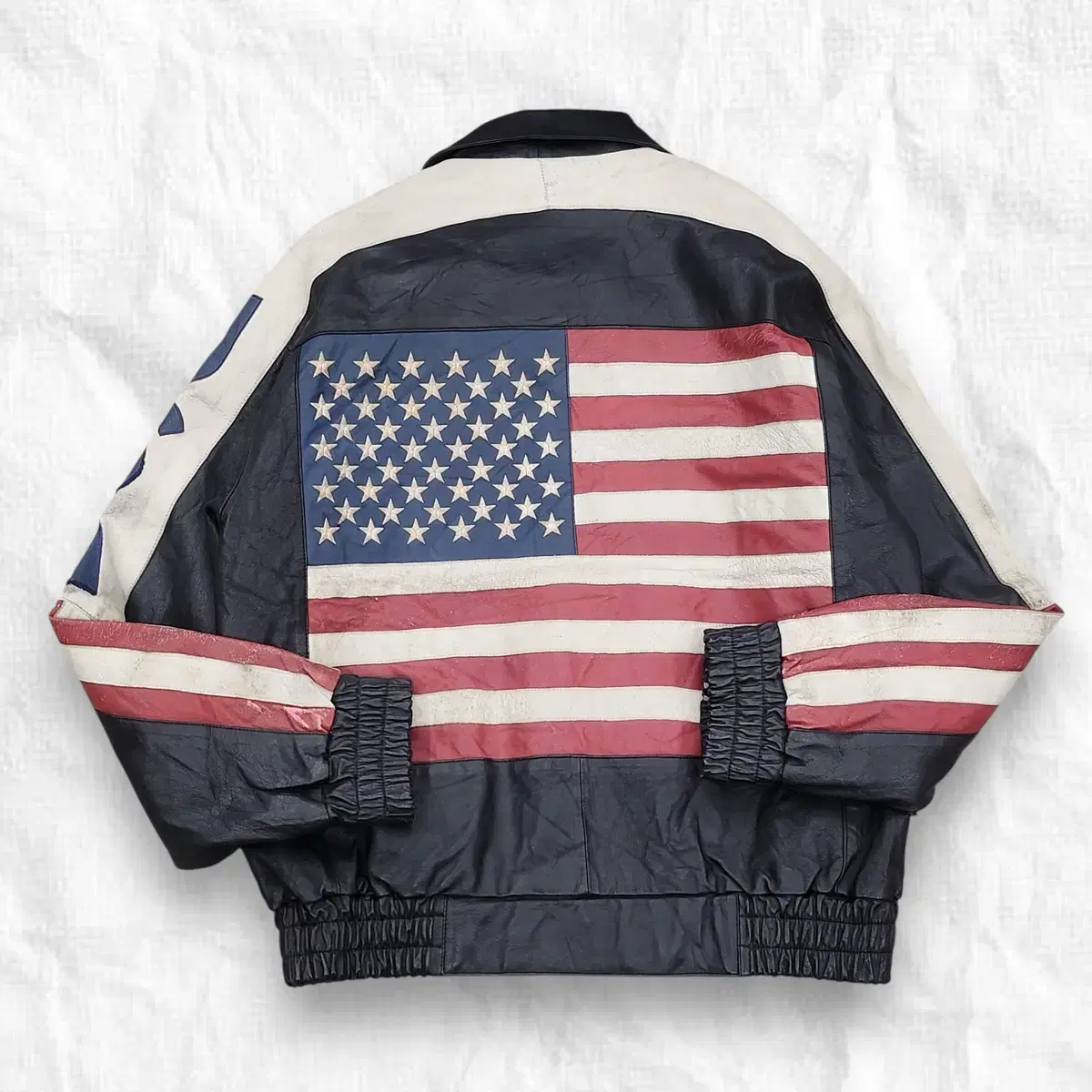 [XL] 90s USA Stars and Stripes Leather Jacket