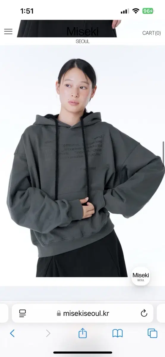 새상품)미세키서울 Quote sweat hoodie CHARCOAL