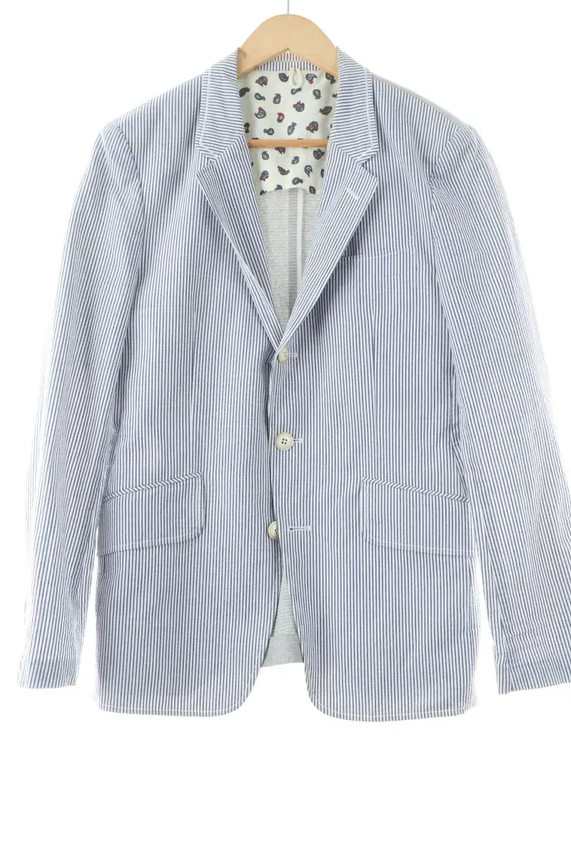 (L) Custom mellow suit jacket blazer striped linen - 1077D