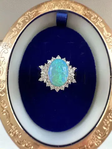 레어 대형 천연 오팔 2.19ct 다이아몬드 0.61개 플래티나 반지