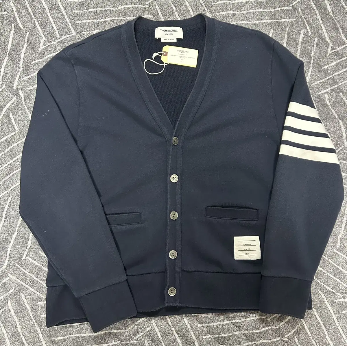 [4]Thom Browne Diagonal Arms Cotton Navy Cardigan