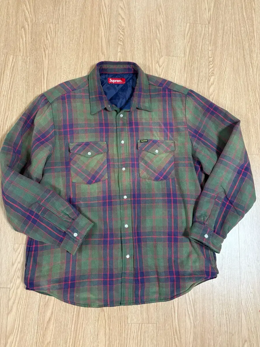 Supreme Quilted Flannel Snapshirt Green 24ss