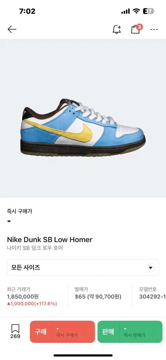 nike sb dunk low homer 285 새상품