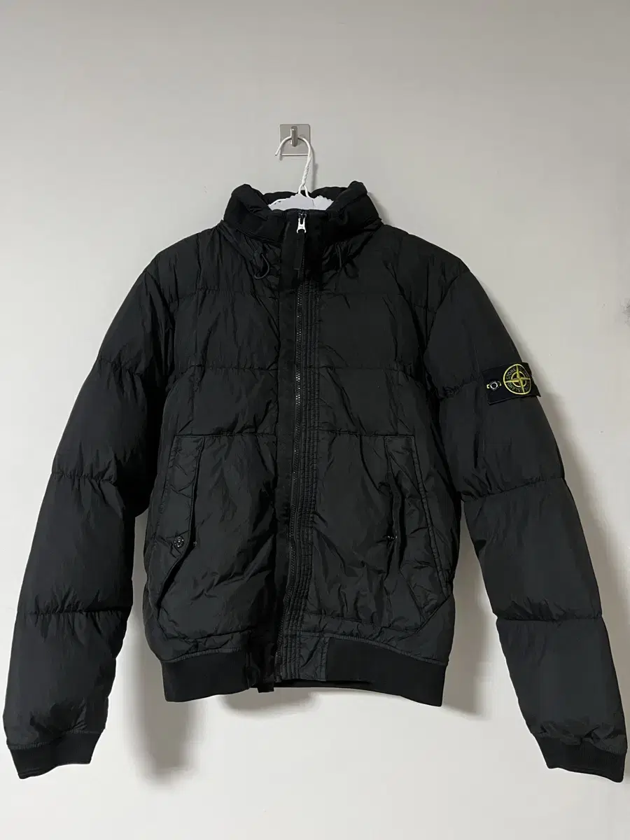 (M)18fw StoneIsland Crinkle Labs Non-Hooded Padded Black Wool Jacket