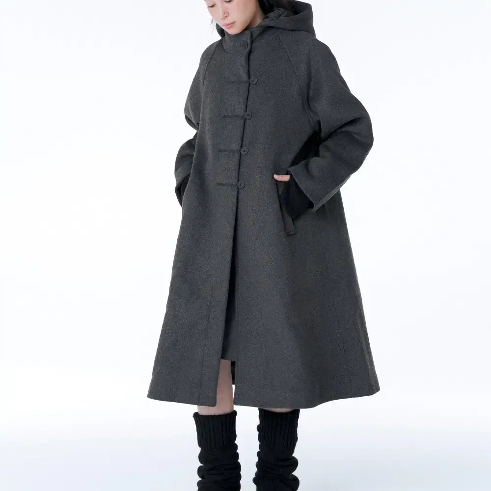 미세키서울 롱 코트 차콜 Hoodie long duffle coat