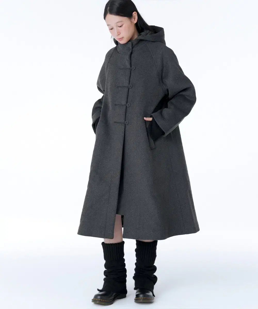 미세키서울 롱 코트 차콜 Hoodie long duffle coat