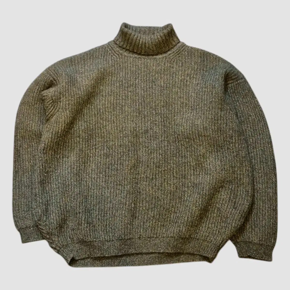 (2XL)Khaki Bokashi Turtleneck Knit