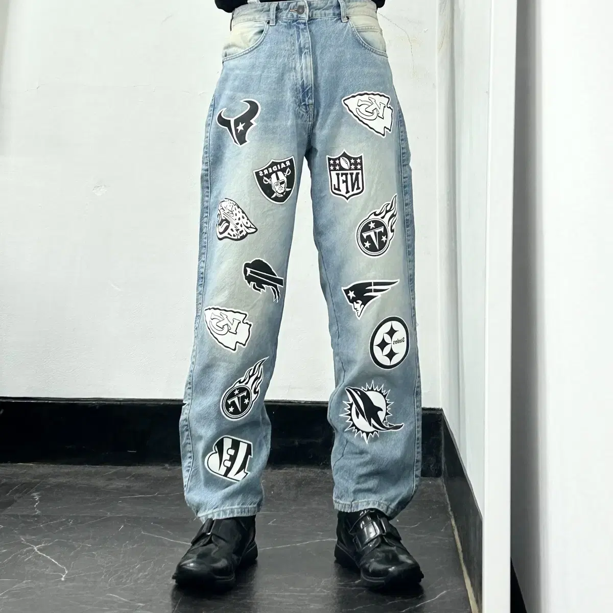 NFL X Bershka Multilogo Wide Denim Pants