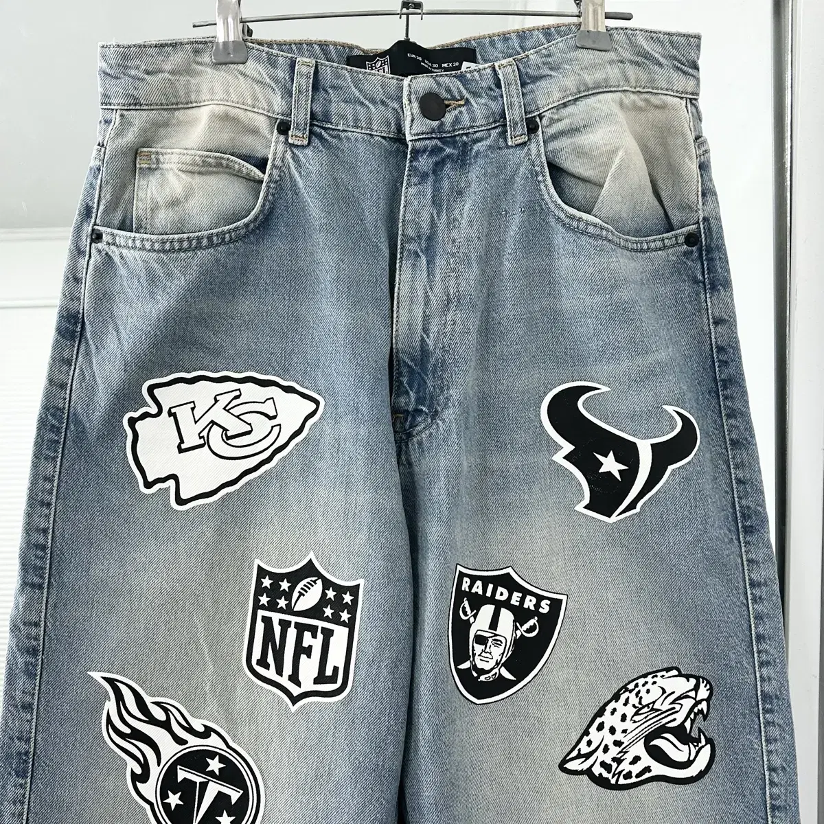 NFL X Bershka 멀티로고 와이드 데님 팬츠