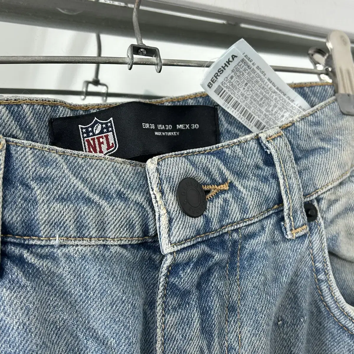 NFL X Bershka 멀티로고 와이드 데님 팬츠