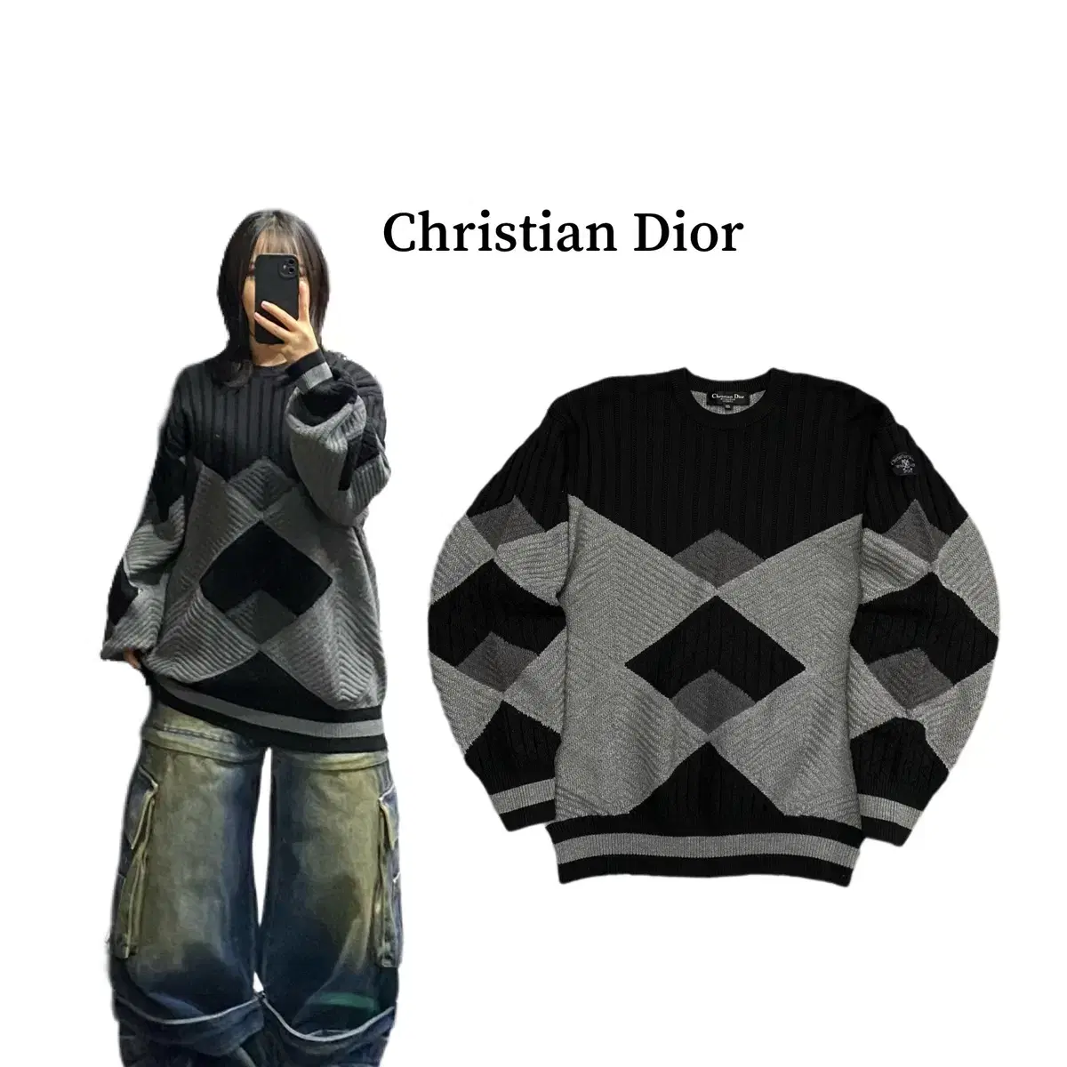 Christian Dior Sport 90s Argyle Pattern Knit