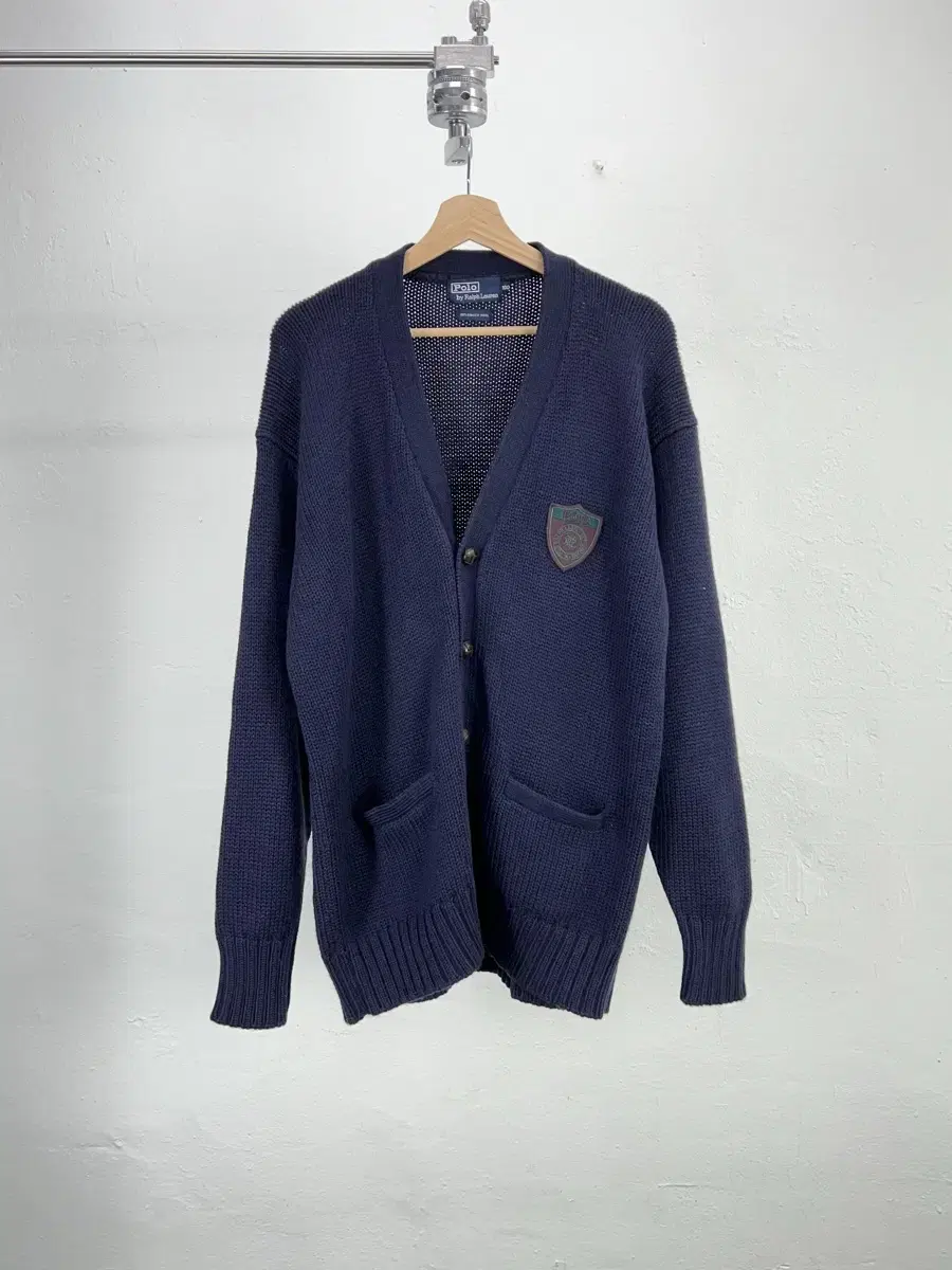 Polo Ralph Lauren Navy Patch Logo Shaker Wool Cardigan