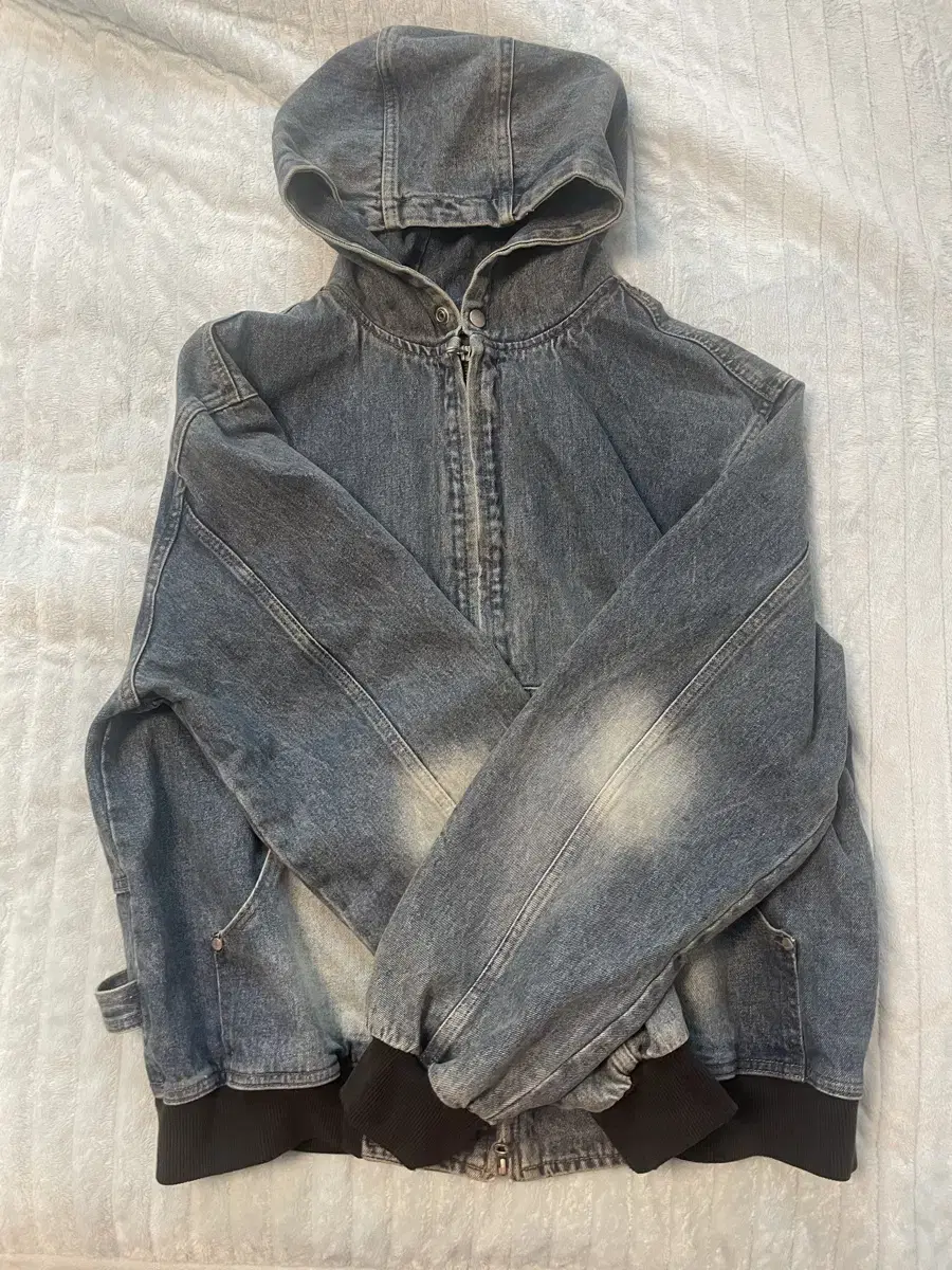 What A Look Denim Hoodie Zip Up