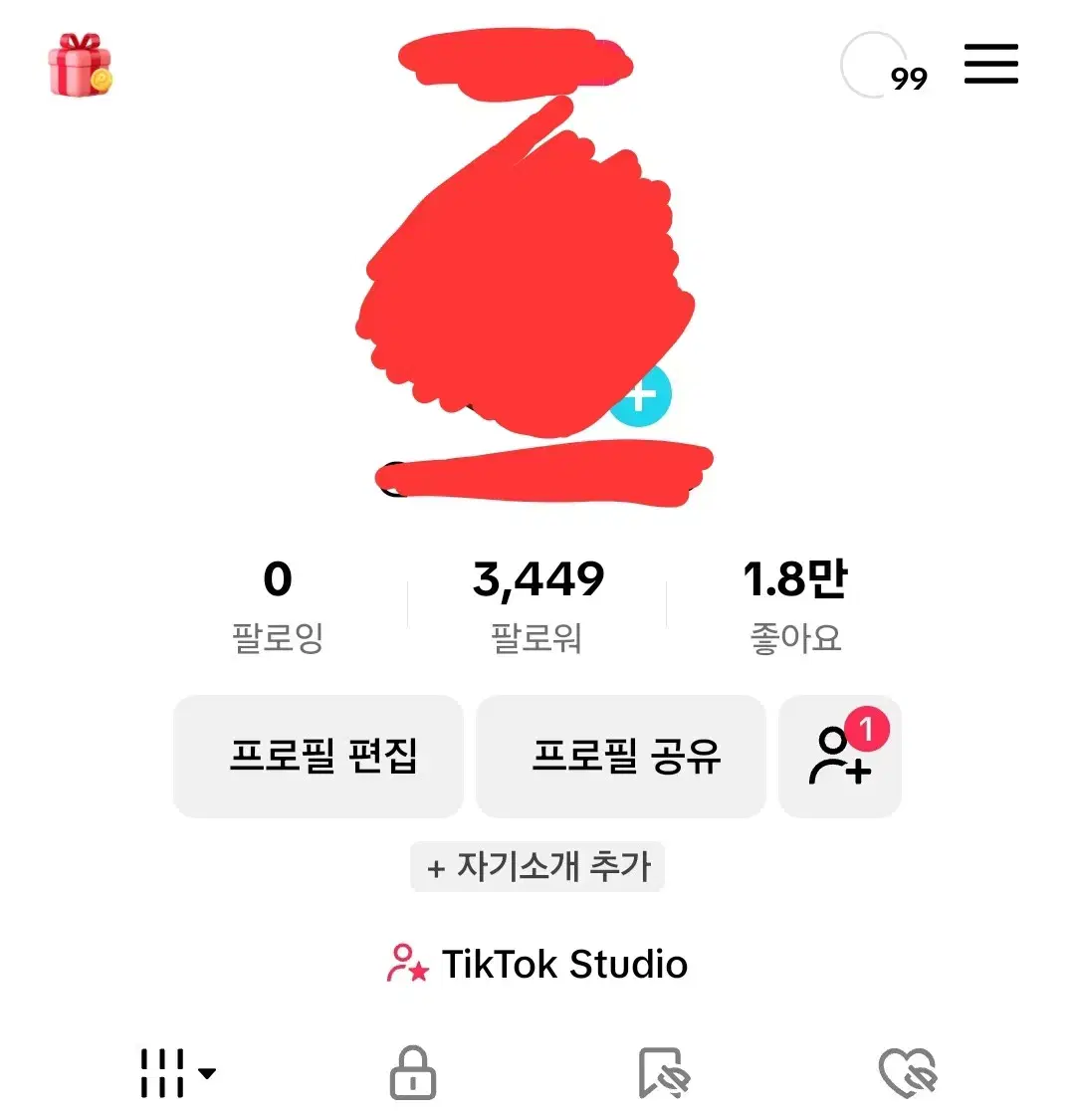 틱톡계정 팔로워 3400명