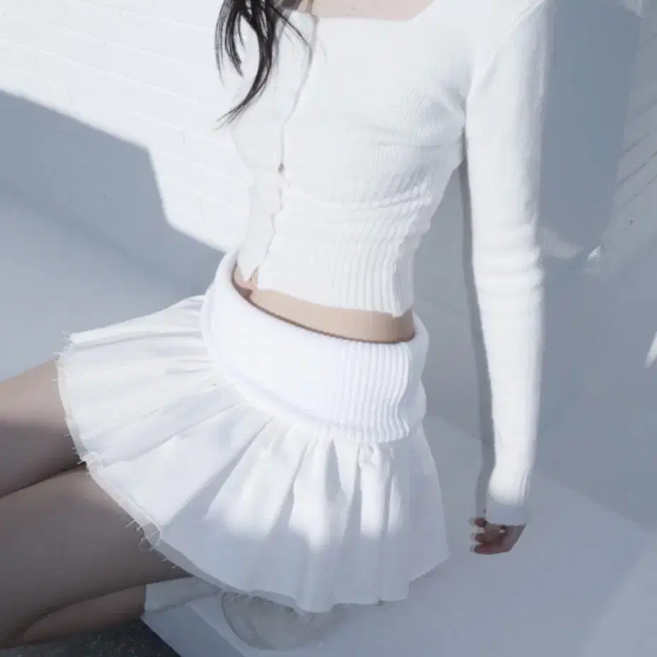 클라따 knit fold skirt, snow white