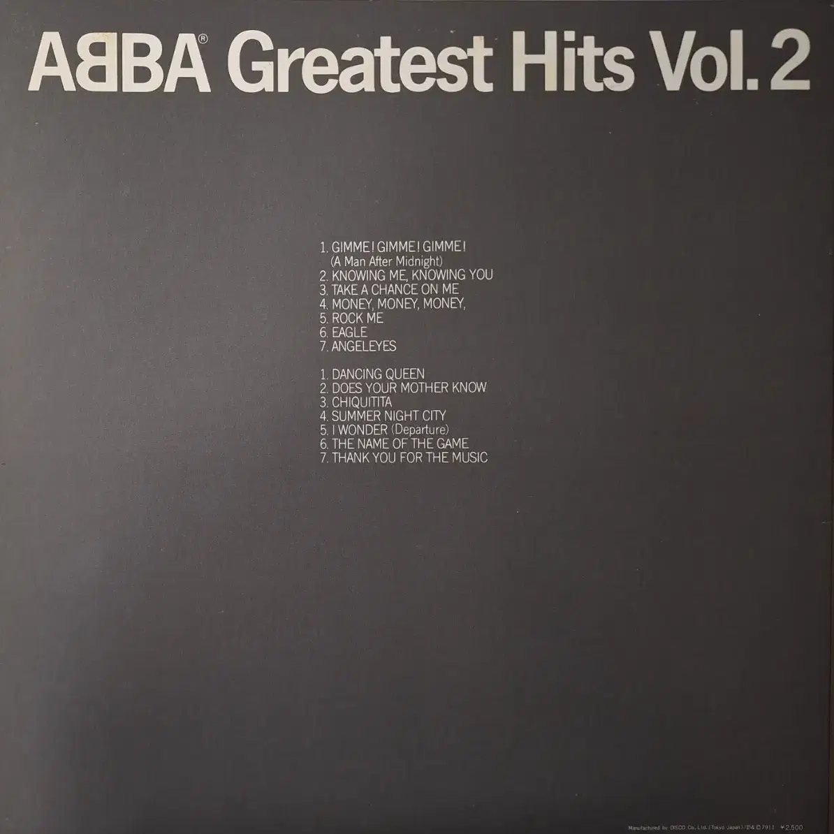 수입반/ABBA Greatest Hits Vol.2 LP