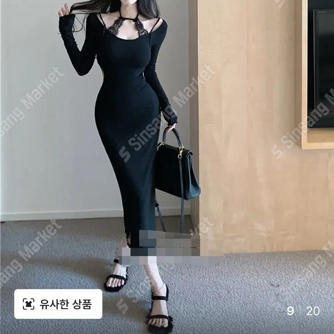 *할인* 레이스 초커 백트임 골지 롱 원피스