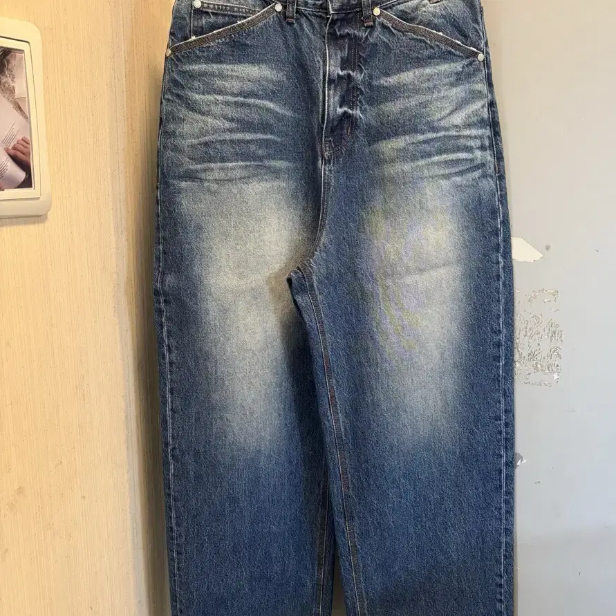 STU Embo Wide Denim Pants Mid Blue 팝니다