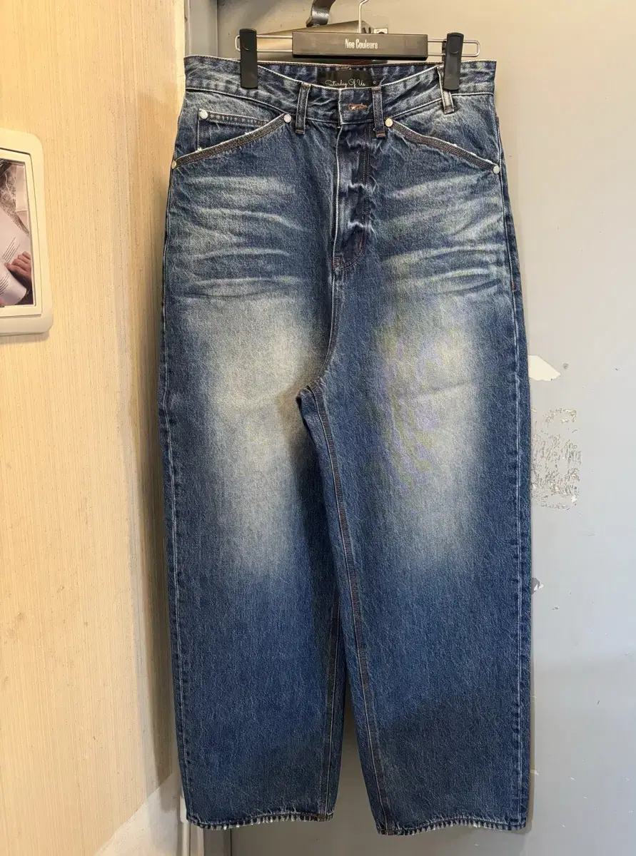 STU Embo Wide Denim Pants Mid Blue sells