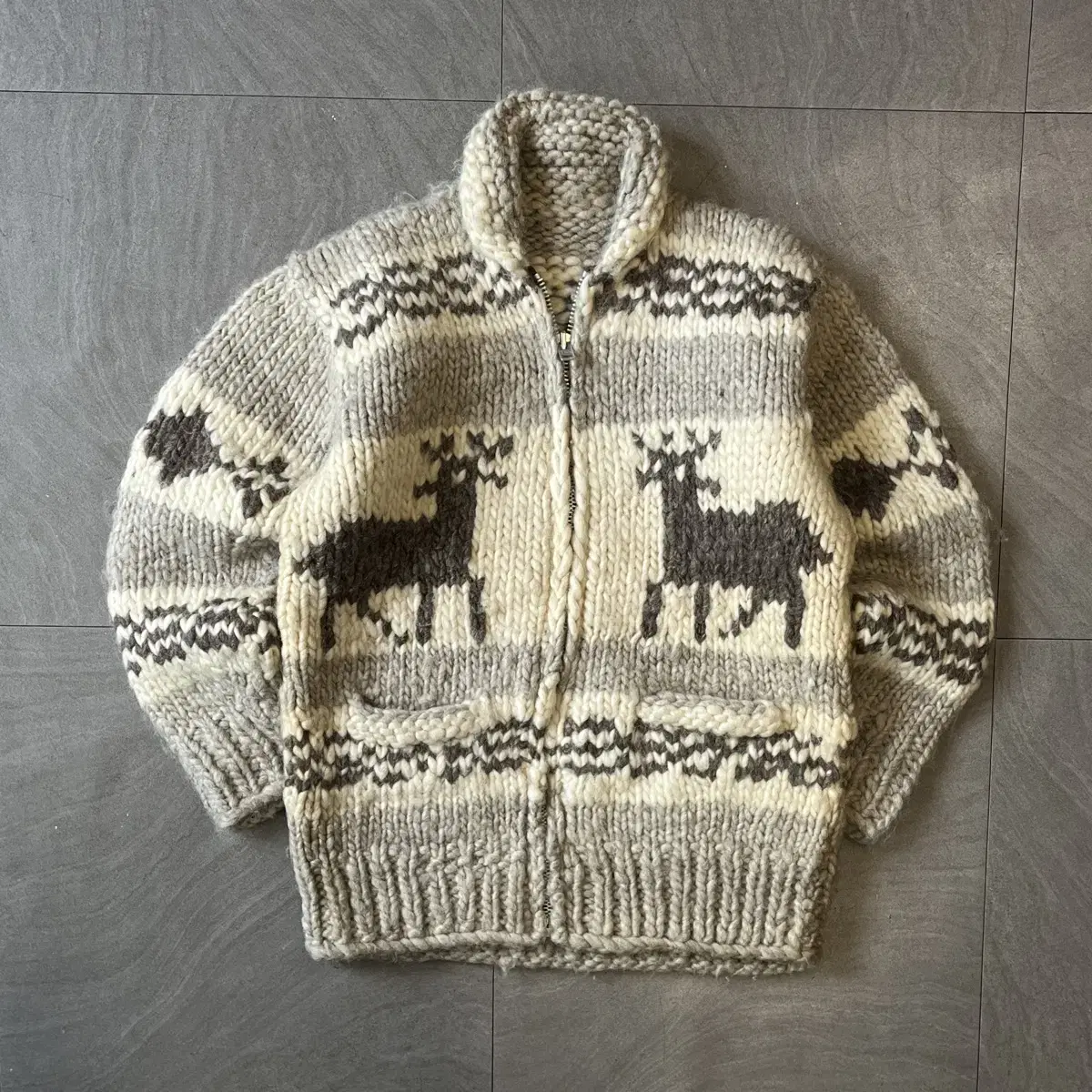 Vintage Cowichan Cardigan Deer Pattern Jacket from the 90s