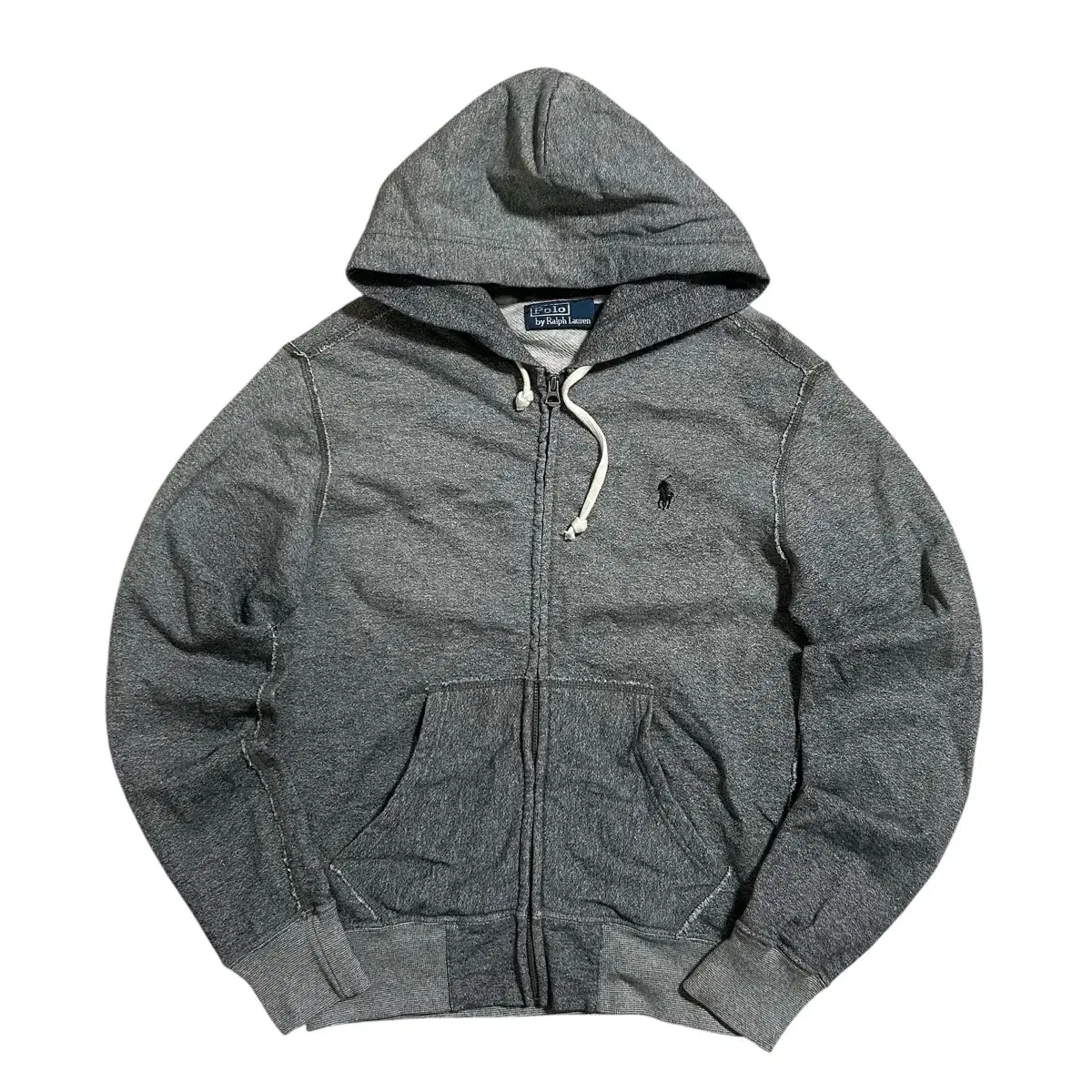 Polo Stone Grey Small Pony Hooded Zip Up (XS)