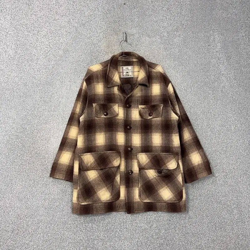 Underwood Brown Flannel Check Buttoned Overcoat Jacket 95