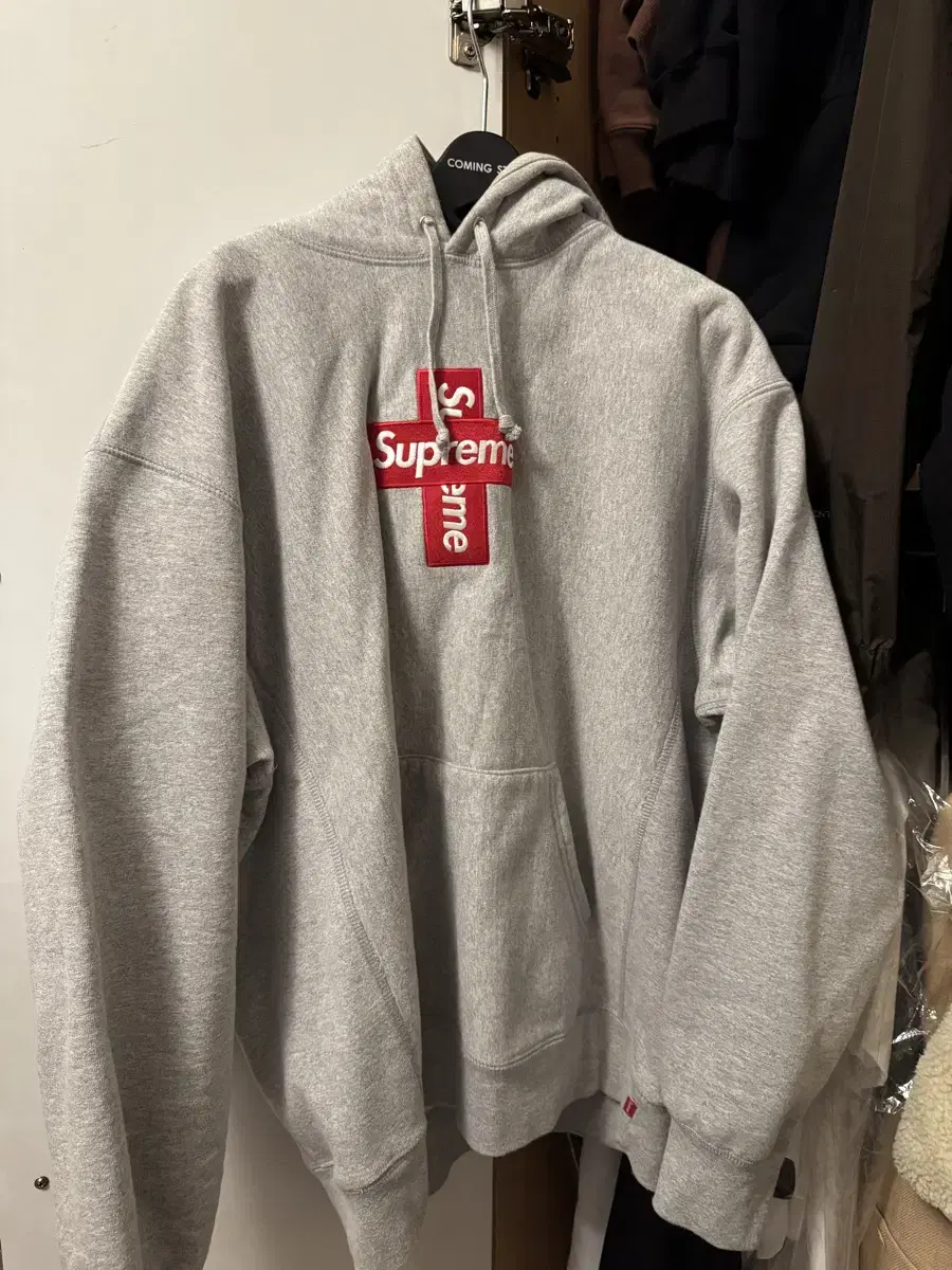 Supreme Cross Box Logo Hoodie Gray L