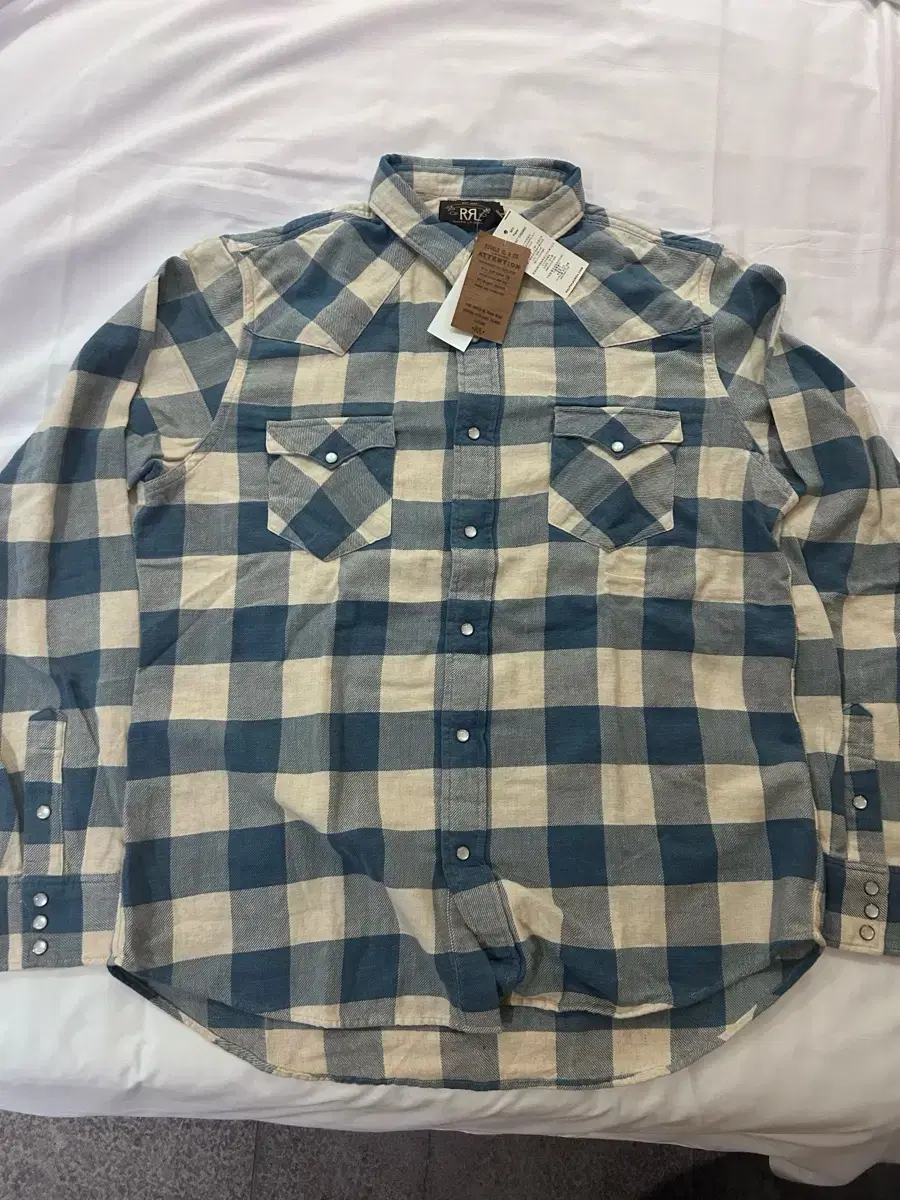 RRL Plaid Western Buffalo Shirt White bloo XL