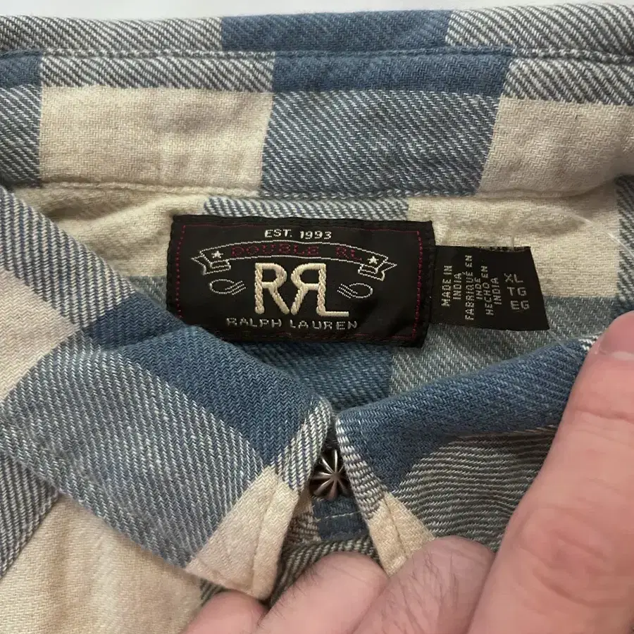 RRL 플레이드 웨스턴 버팔로 셔츠 화이트 블루 XL