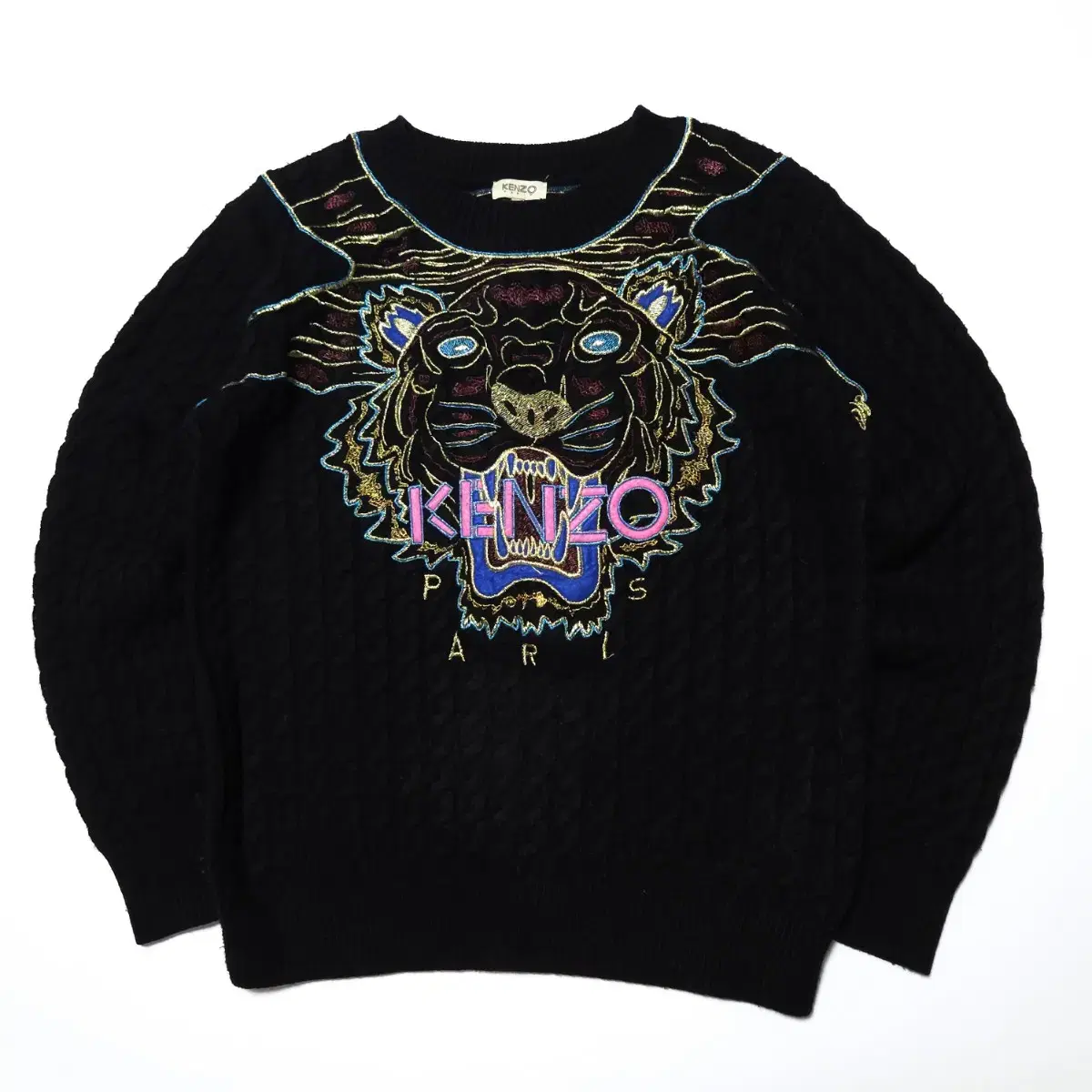 겐조 KENZO 타이거 울 케이블 꽈배기 니트 블랙