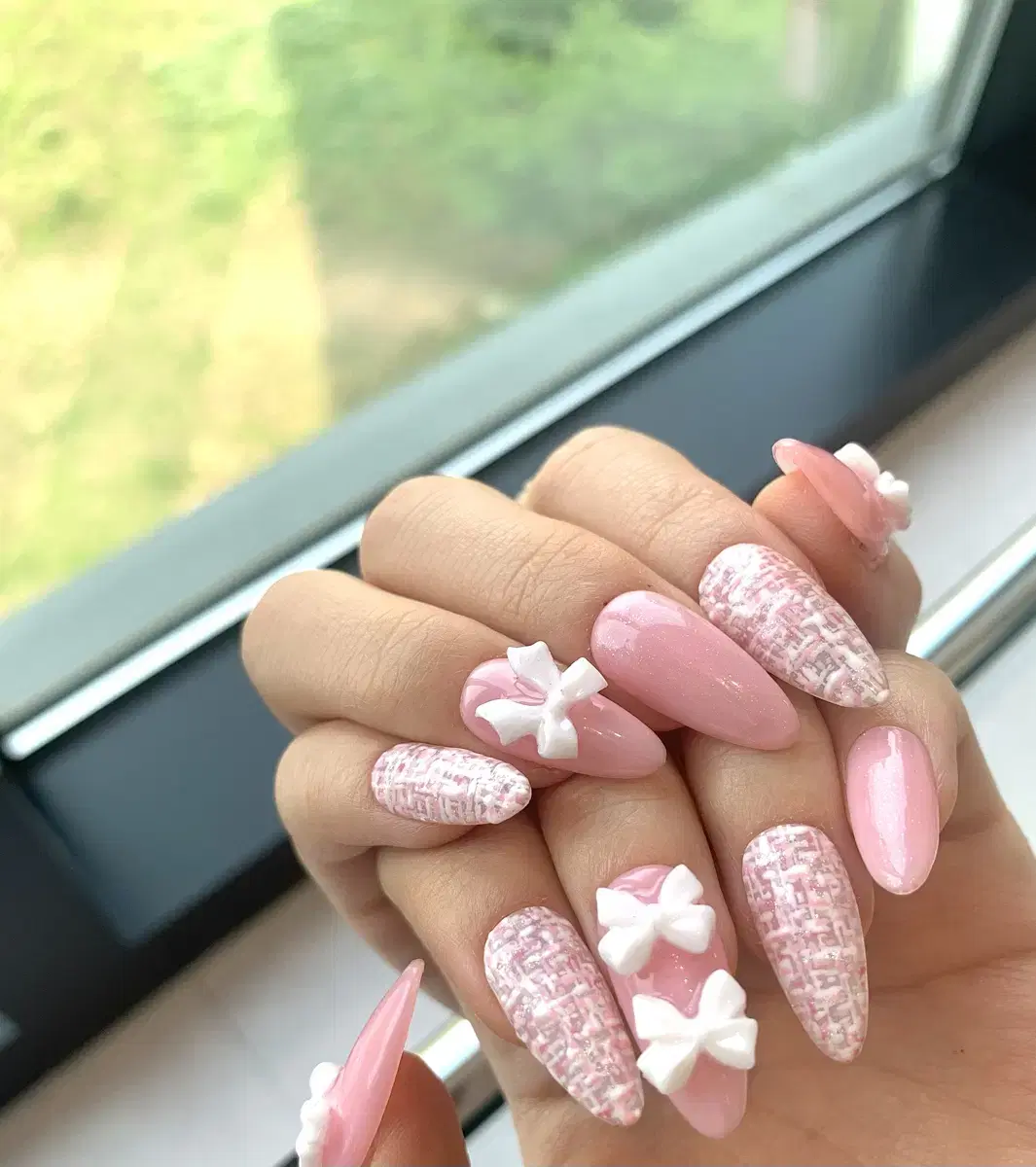 핑크 글리터 트위드 수제 네일팁 /Nail TiP