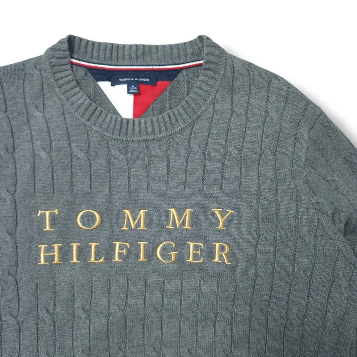 [XL] Tommy Hilfiger Gray Big Logo Cable Knit