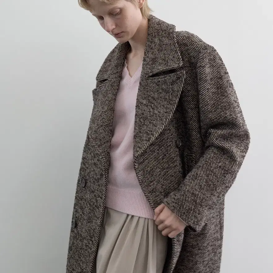 문달 코트 Long Double Coat in Brown