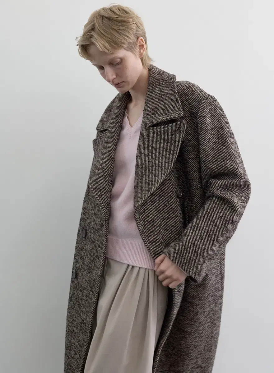 문달 코트 Long Double Coat in Brown