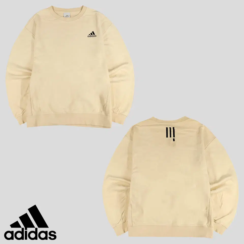 Adidas Beige Black Three Stripes Logo Heavy Cotton100 Sweat Overfit Man T-Shirt