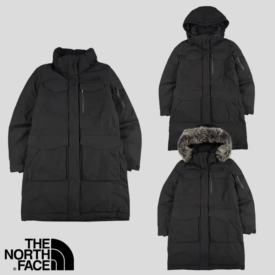 The North Face White Belle Black Tonal LogoEmbroidered Multipocket Two-Way Hideaway Cotton Horn