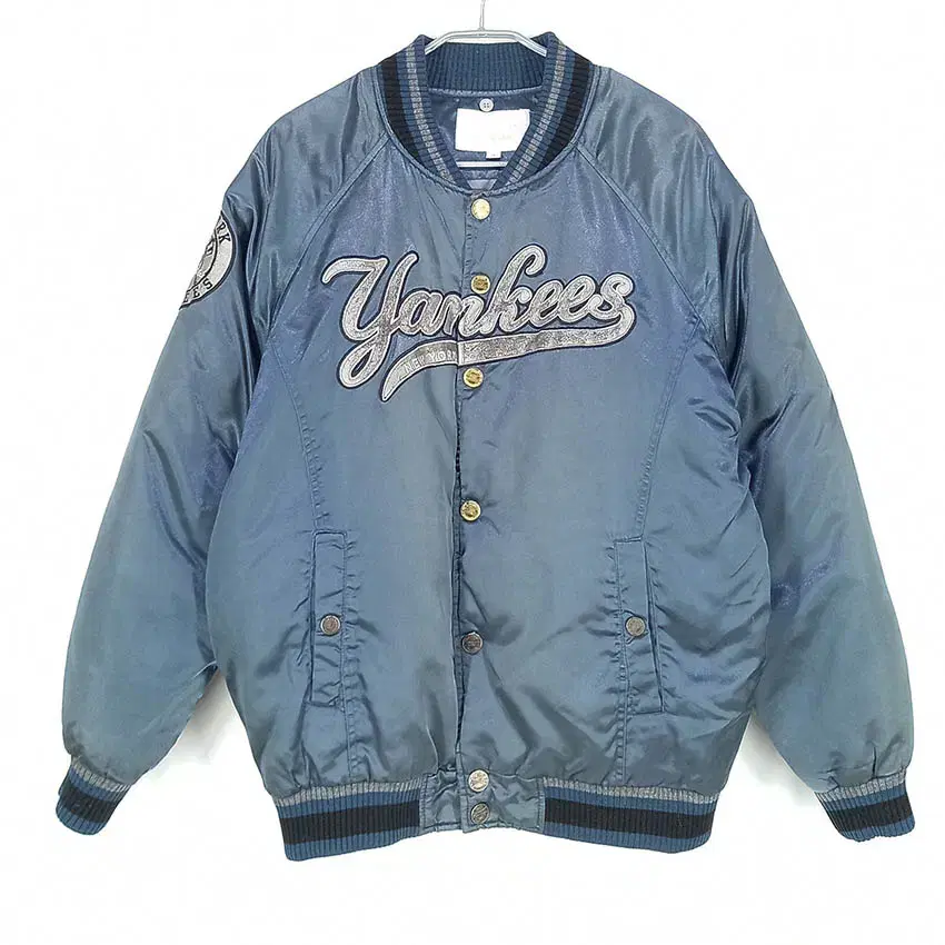 M L B Men's Yankees Snap Button Varsity Padded Jumper Bloo