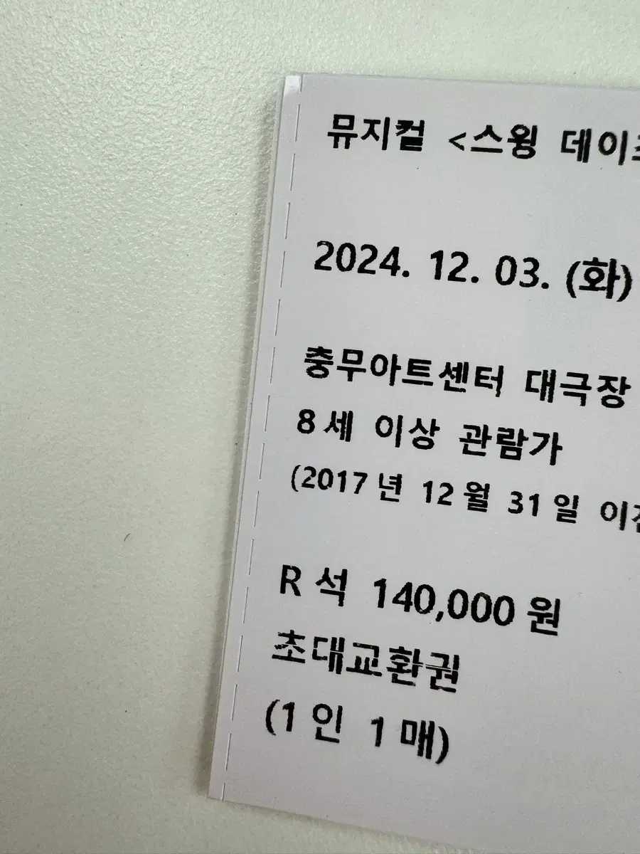 스윙데이즈 12/3 19:30 r석 2장