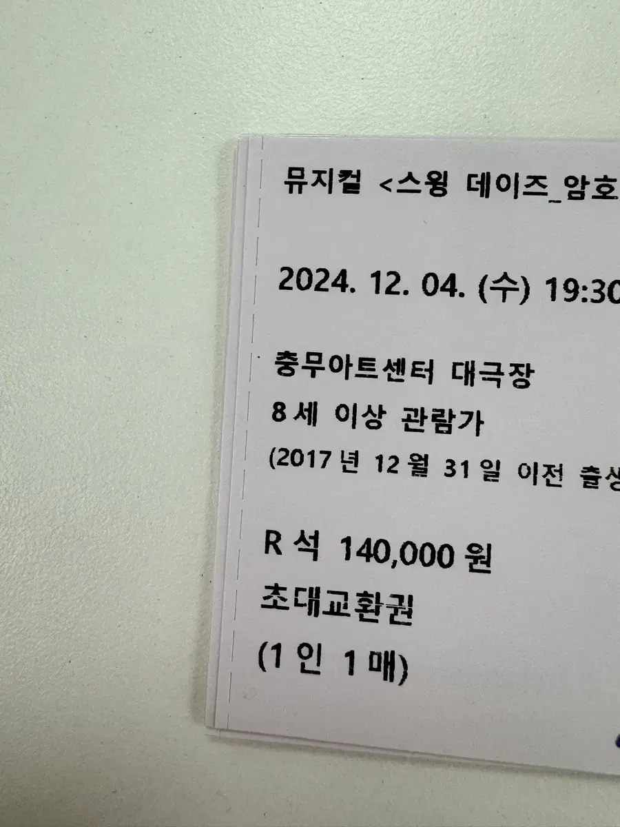 스윙데이즈 12/4 19:30 r석 2장