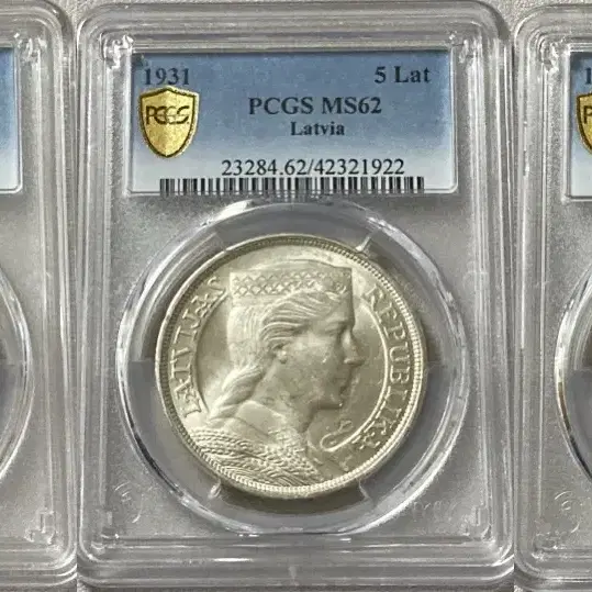 PCGS 라트비아 5 Lati 밀다 여신 MS 그레이딩 은화 세트