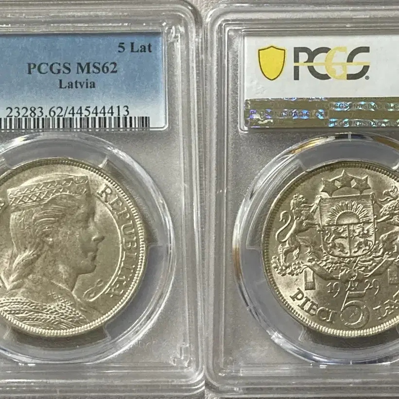 PCGS 라트비아 5 Lati 밀다 여신 MS 그레이딩 은화 세트