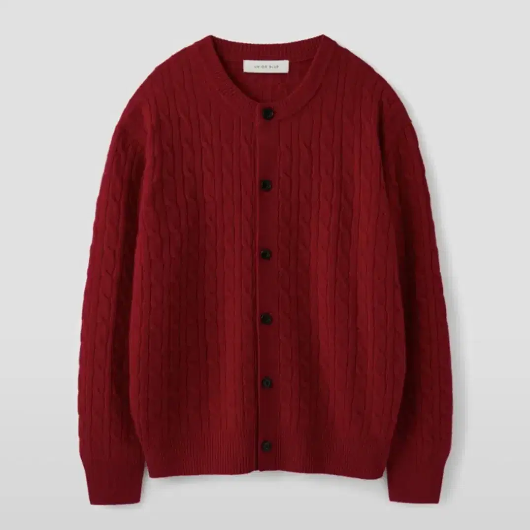 [L]유니온 블루 CABLE WOOL CROP CARDIGAN RED