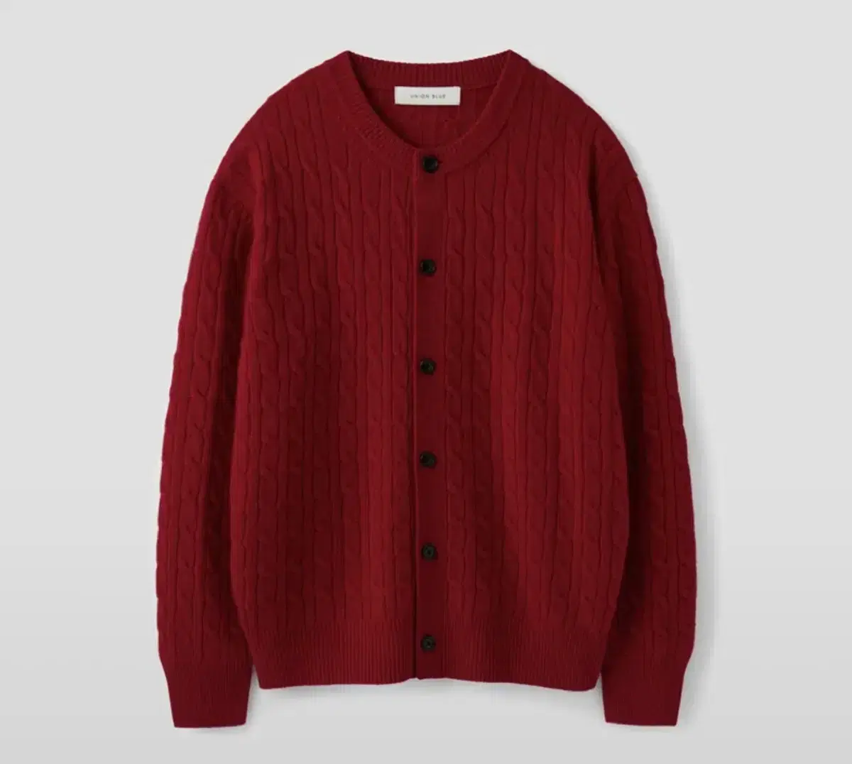 [L]Union bloo CABLE WOOL CROP CARDIGAN RED