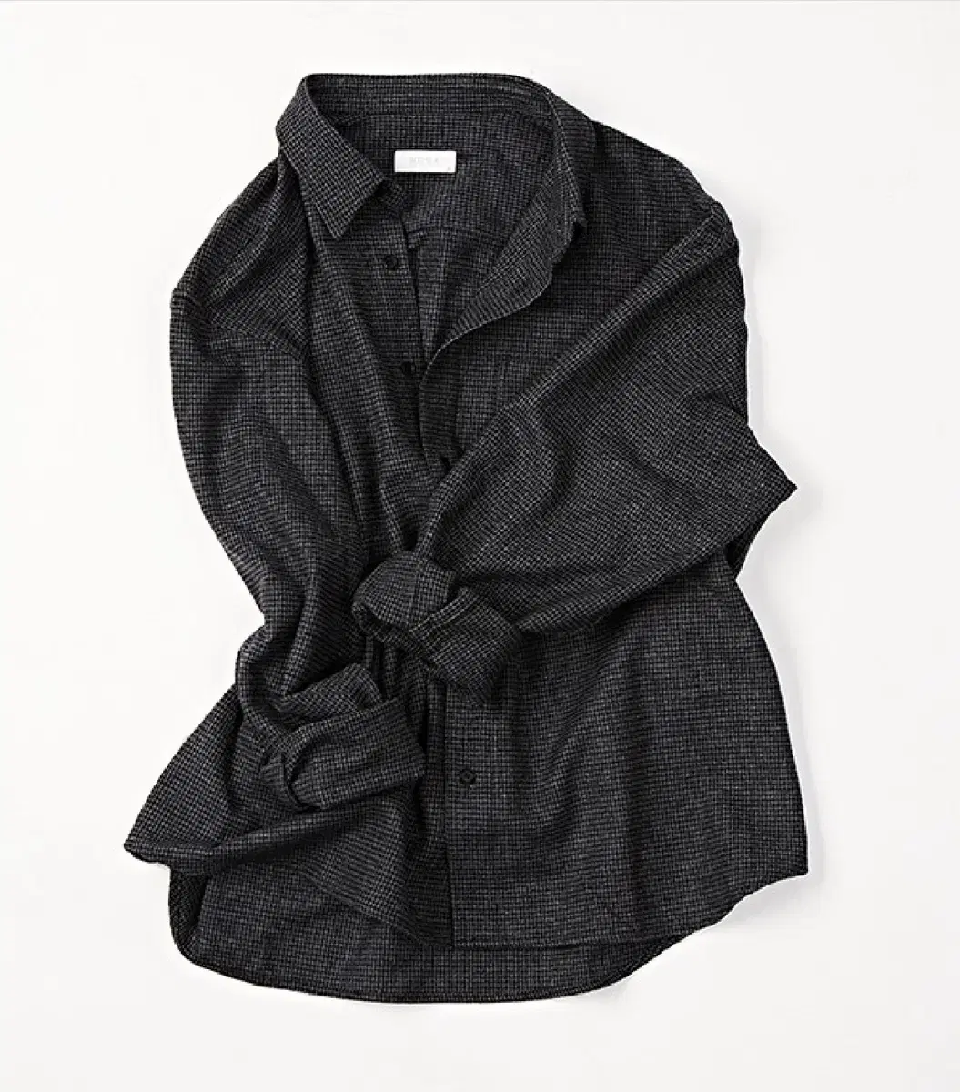 momadesign wool small check shirt / blackgrey